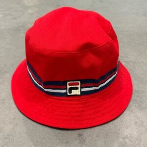 FILA Red Logo Reversible Bucket Hat Cotton L/XL